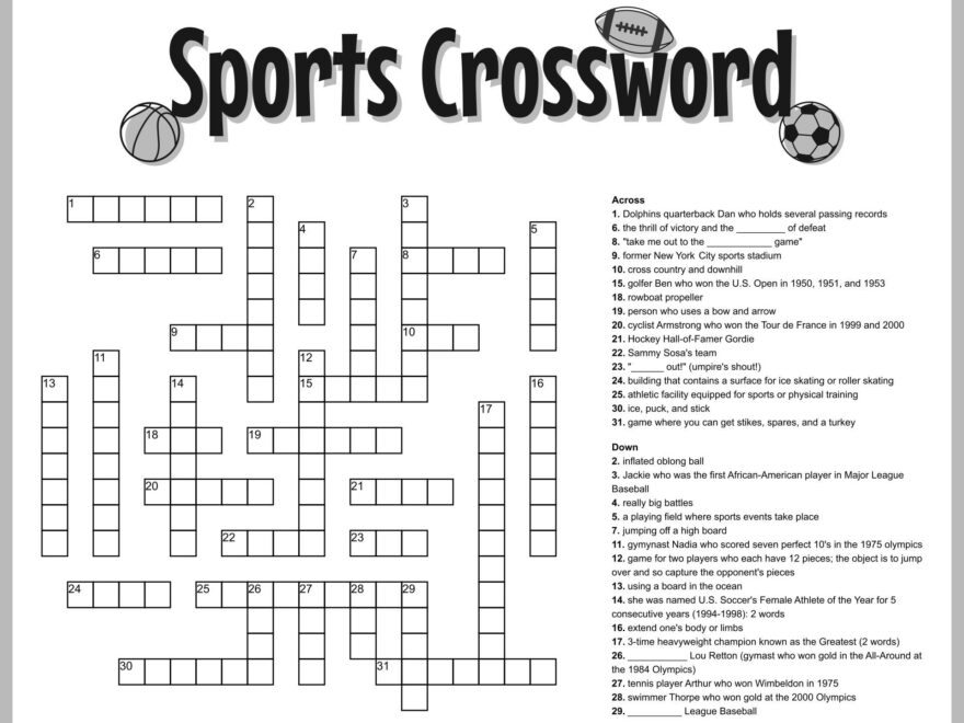 Sports Crossword Puzzles For Word Play Fun Worksheets Library