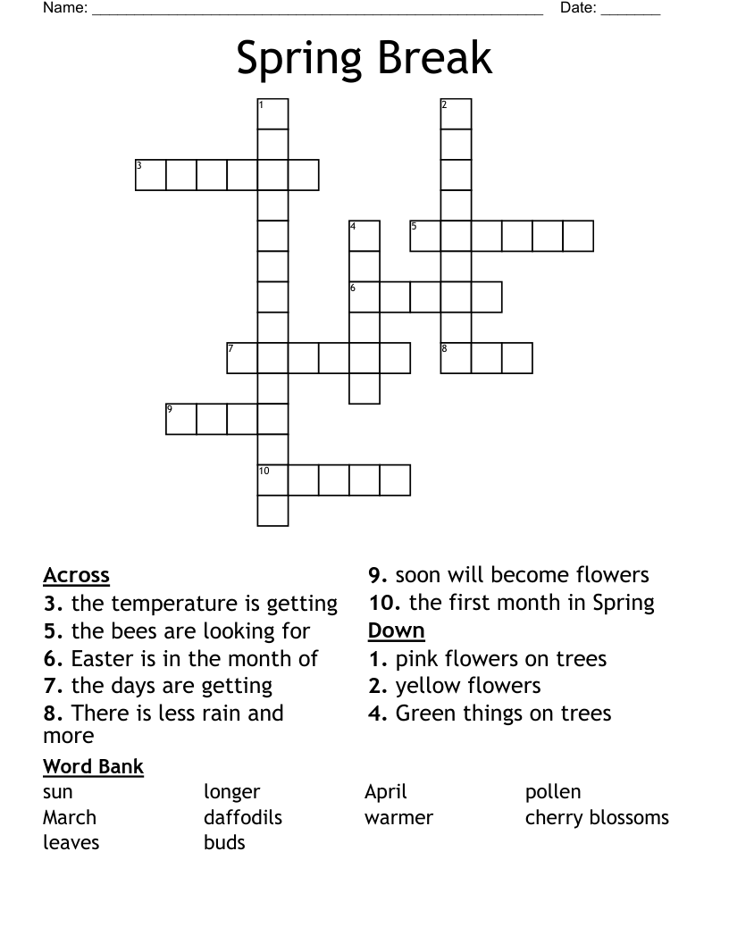 Spring Break Crossword WordMint Spring Break Crossword WordMint