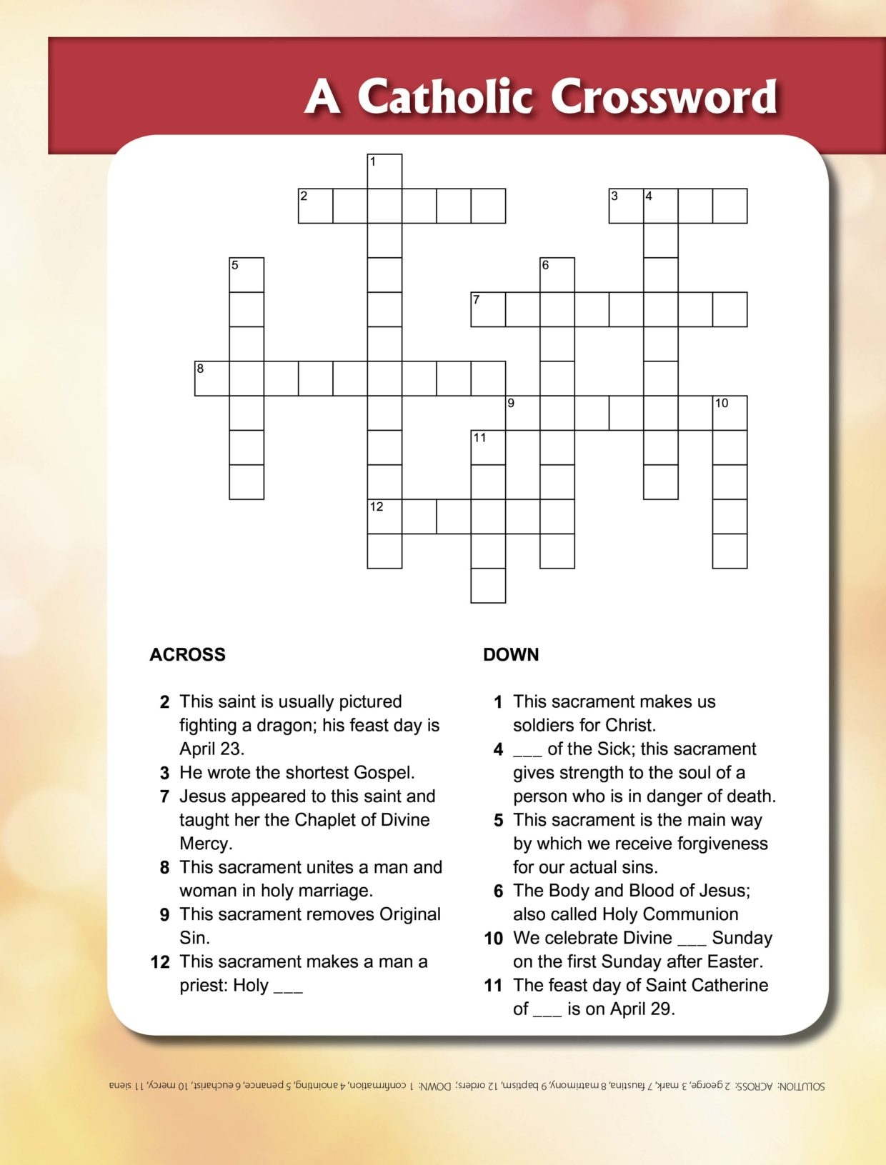 St George Sacraments Crossword St George Sacraments Crossword