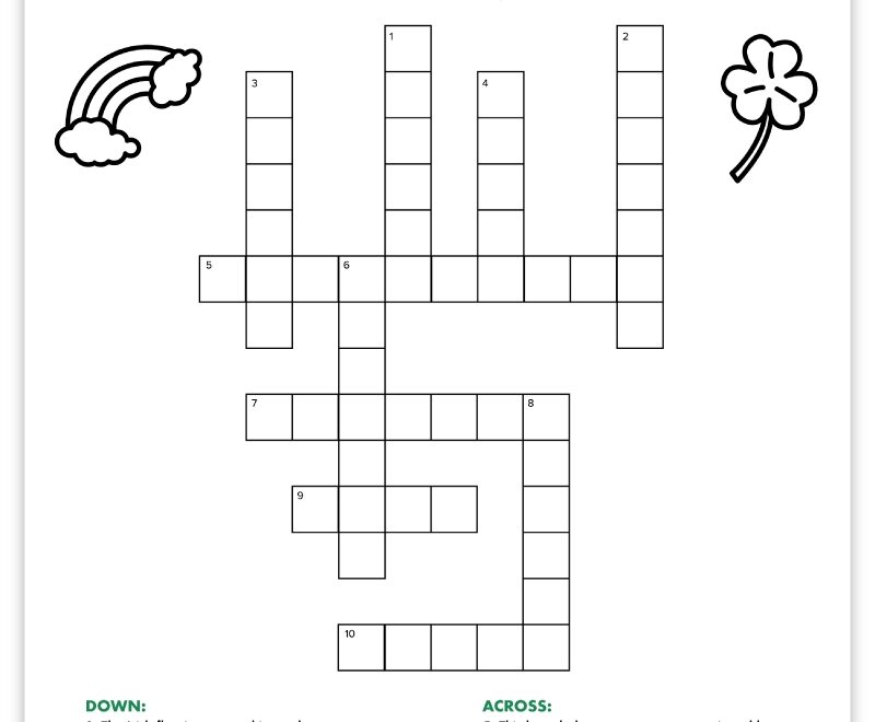St Patrick s Day Crossword Puzzle Free Printable Game Pjs And Paint