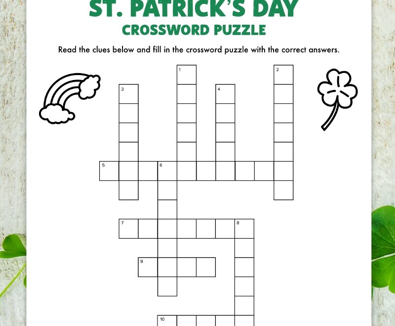 St Patrick s Day Crossword Puzzle Free Printable Game Pjs And Paint
