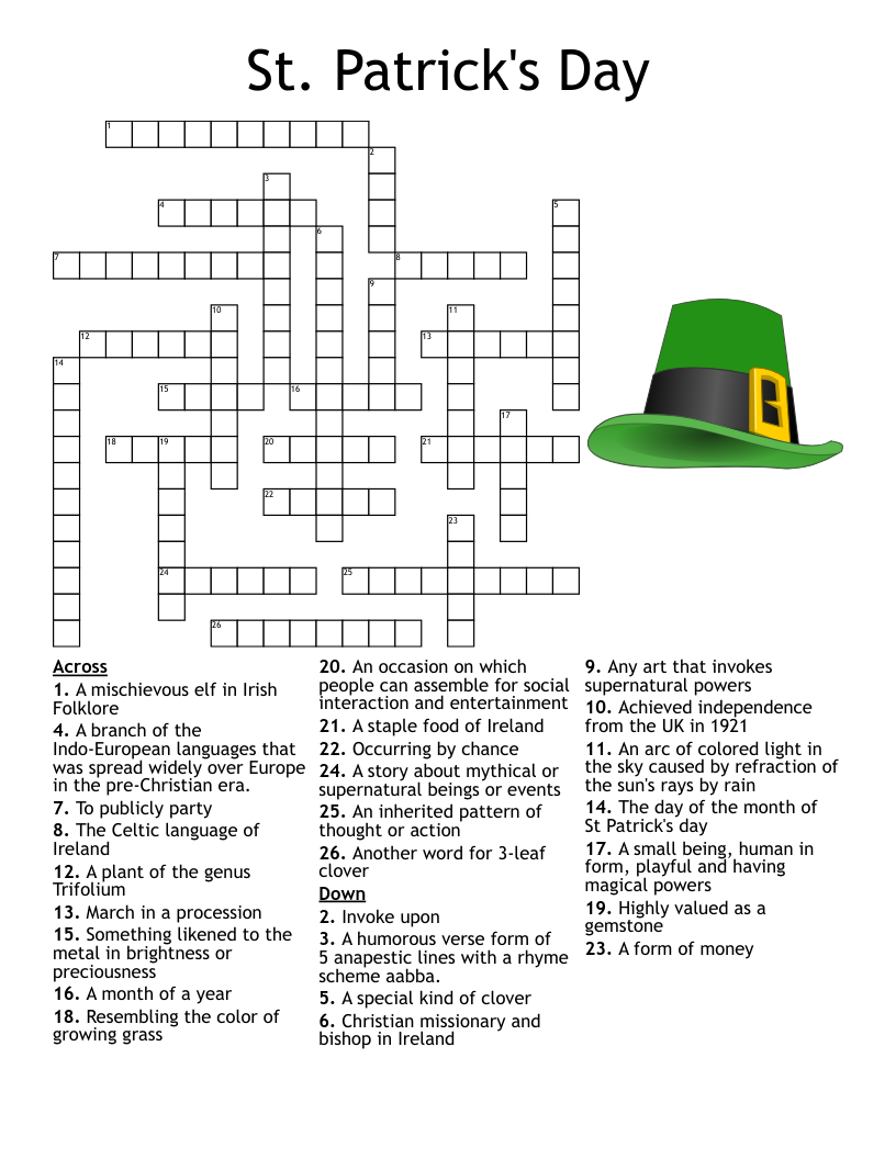 St Patrick s Day Crossword WordMint St Patrick s Day Crossword WordMint