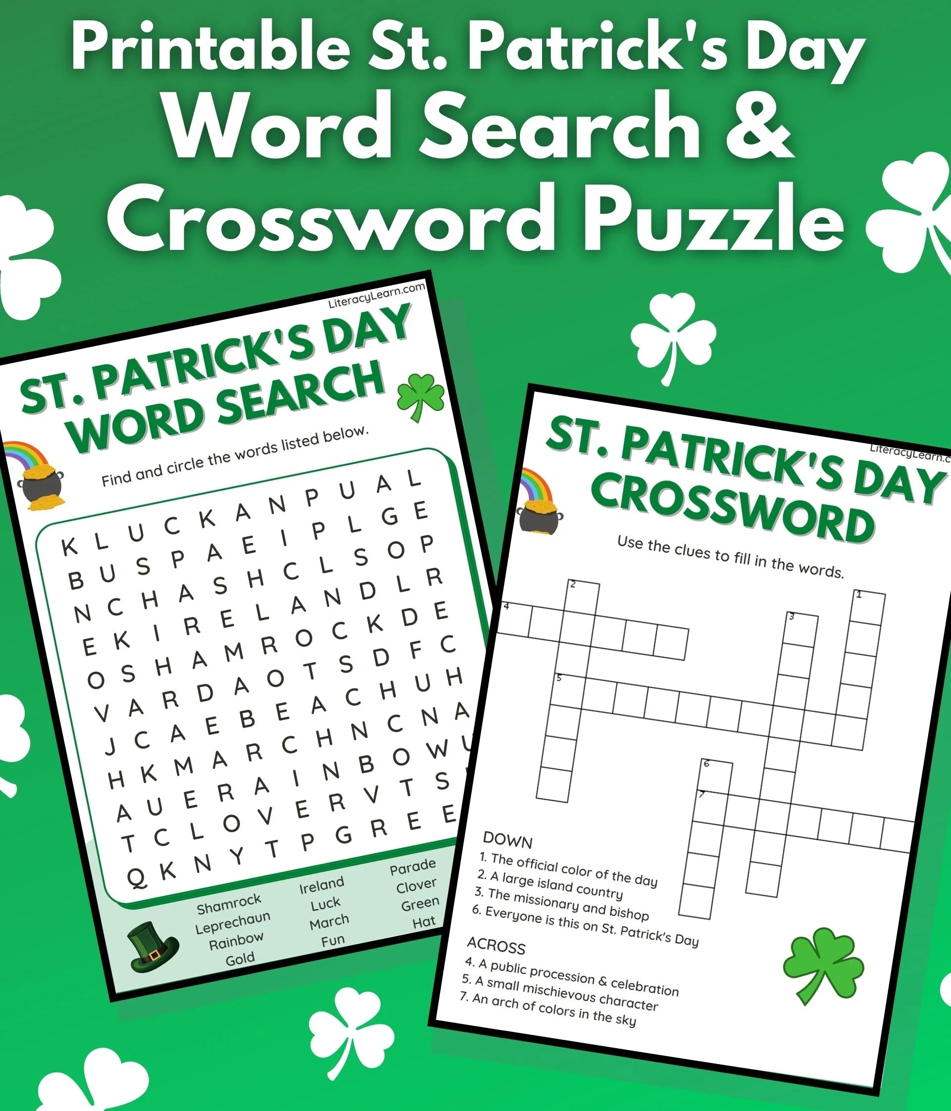 St Patrick s Day Word Search Crossword Literacy Learn St Patrick s Day Word Search Crossword Literacy Learn
