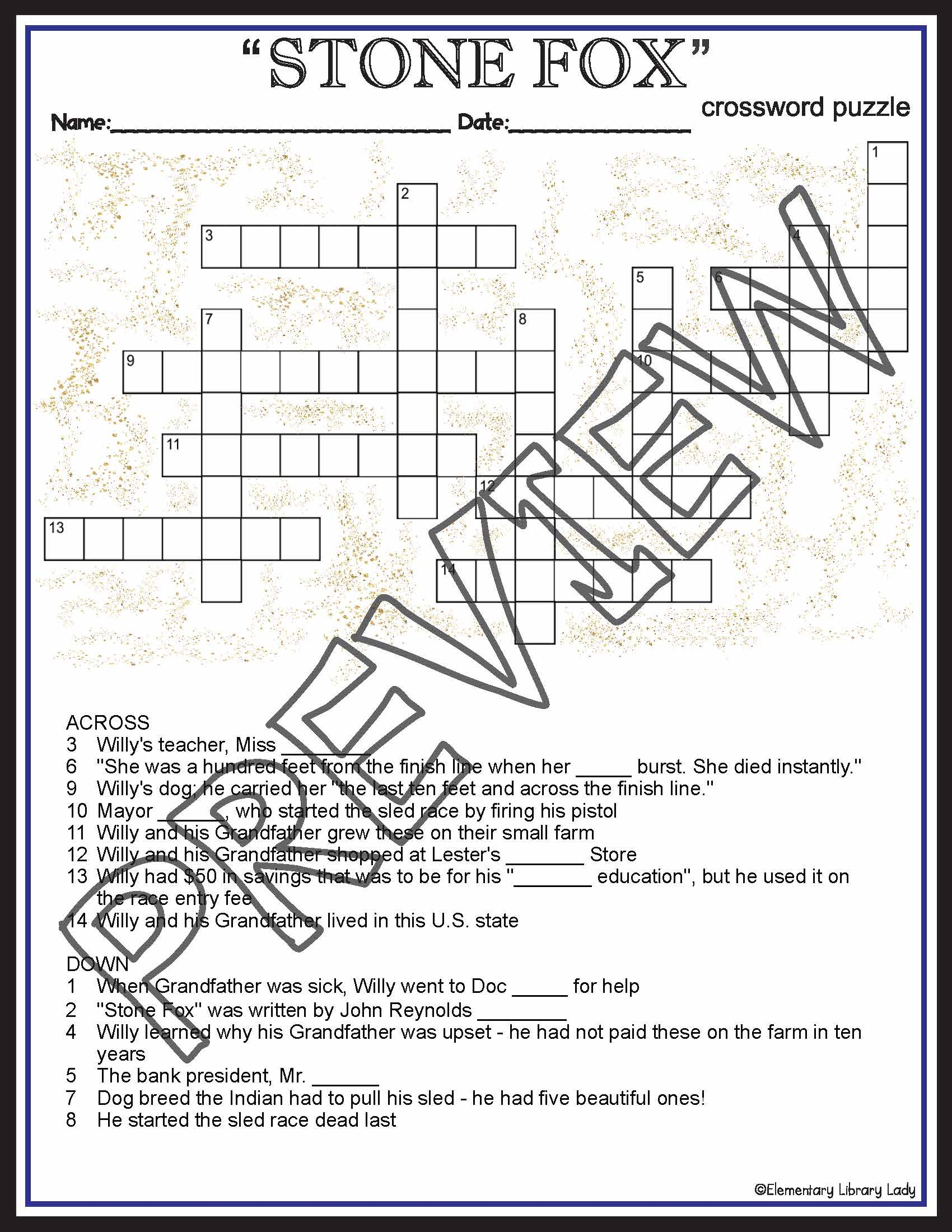 Stone Fox Activities Gardiner Crossword Puzzle And Word Search Made By Teachers Stone Fox Activities Gardiner Crossword Puzzle And Word Search Made By Teachers