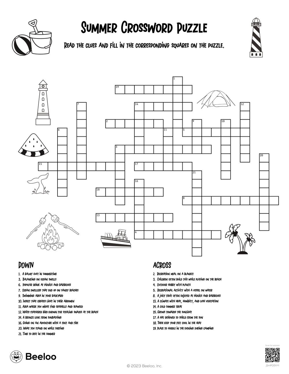 Summer Crossword Puzzle Beeloo Printable Crafts And Activities For Kids
