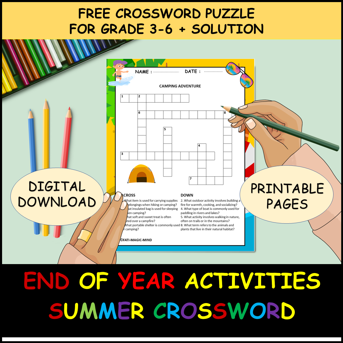 Crossword Puzzles Printable Free 4th Grade