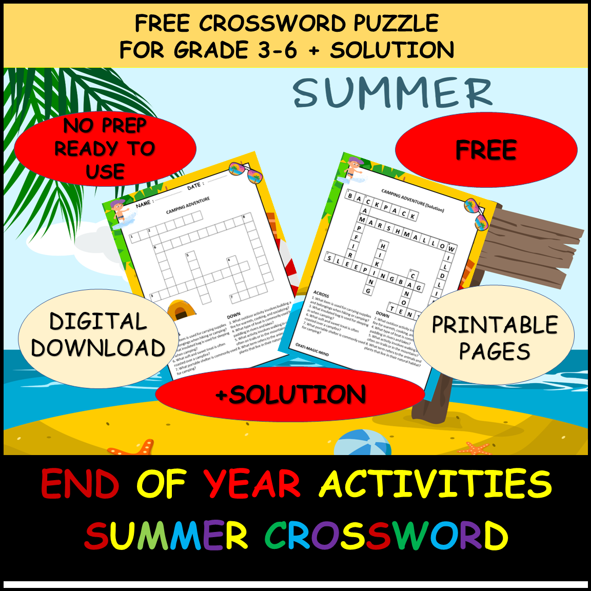 Summer Crossword Puzzle Free Printable End Of The Year Activities For Grades 3 6 Made By Teachers Summer Crossword Puzzle Free Printable End Of The Year Activities For Grades 3 6 Made By Teachers