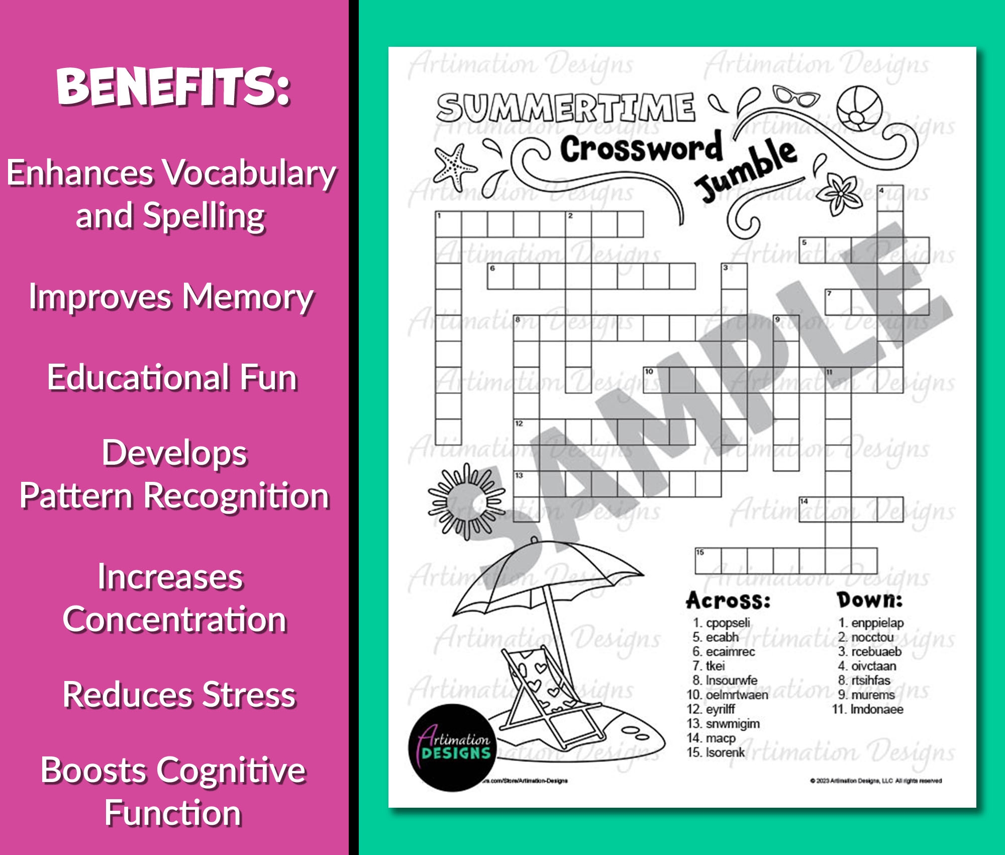 Summer Crossword Puzzle Word Scramble Printable End Of School Year Classroom Activity Classful
