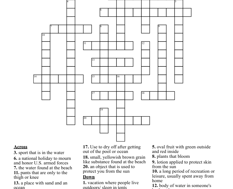 Summer Crossword Puzzle WordMint