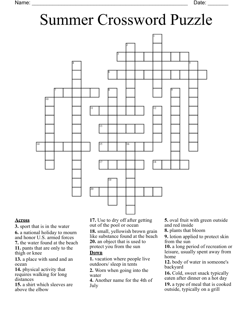 Summer Crossword Puzzle WordMint