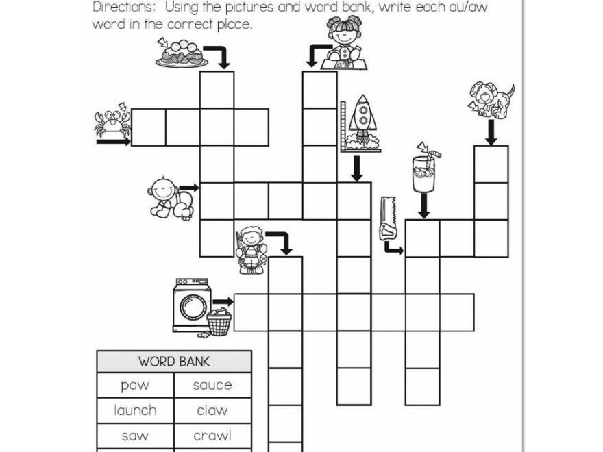 Summer Early Finishers 1st Grade ELA Diphthong AU And AW AU And AW Crossword Lucky Little Learners