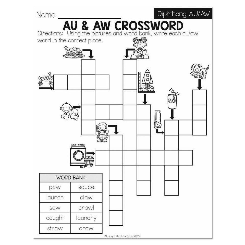 Summer Early Finishers 1st Grade ELA Diphthong AU And AW AU And AW Crossword Lucky Little Learners Summer Early Finishers 1st Grade ELA Diphthong AU And AW AU And AW Crossword Lucky Little Learners