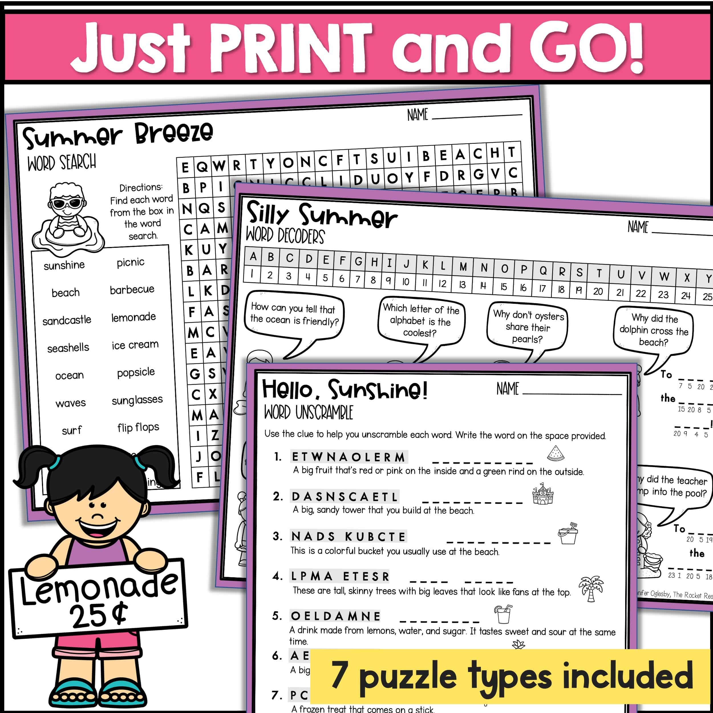Summer Puzzles Packet Summer Crossword Puzzle Printable End Of Year Puzzles The Rocket Resource