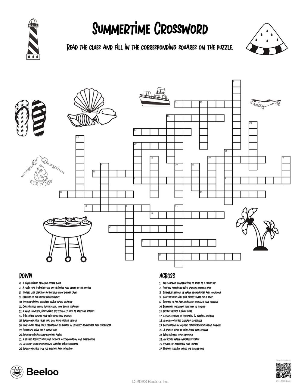 Summer themed Crossword Puzzles Beeloo Printable Crafts And Activities For Kids Summer themed Crossword Puzzles Beeloo Printable Crafts And Activities For Kids