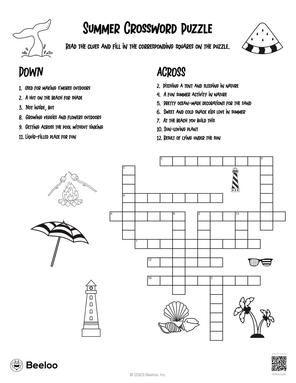 Summer themed Crossword Puzzles Beeloo Printable Crafts And Worksheets Library