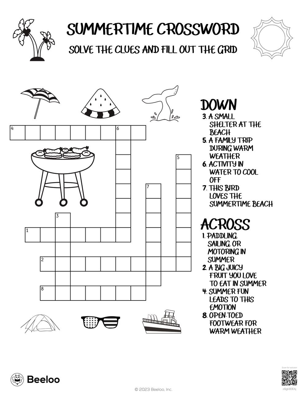 Summertime Crossword Beeloo Printable Crafts And Activities For Kids