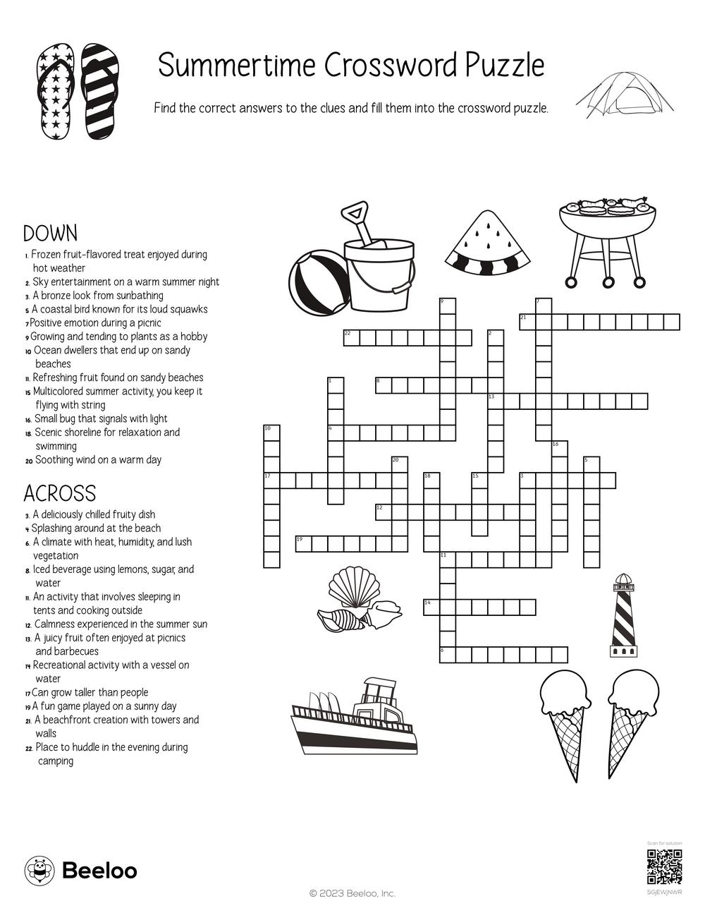 Summertime Crossword Puzzle Beeloo Printable Crafts And Activities For Kids Summertime Crossword Puzzle Beeloo Printable Crafts And Activities For Kids