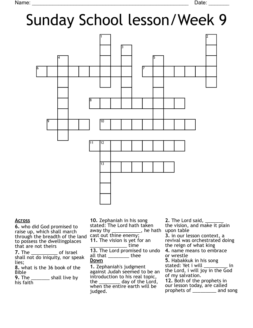 Sunday School Lesson Week 9 Crossword WordMint