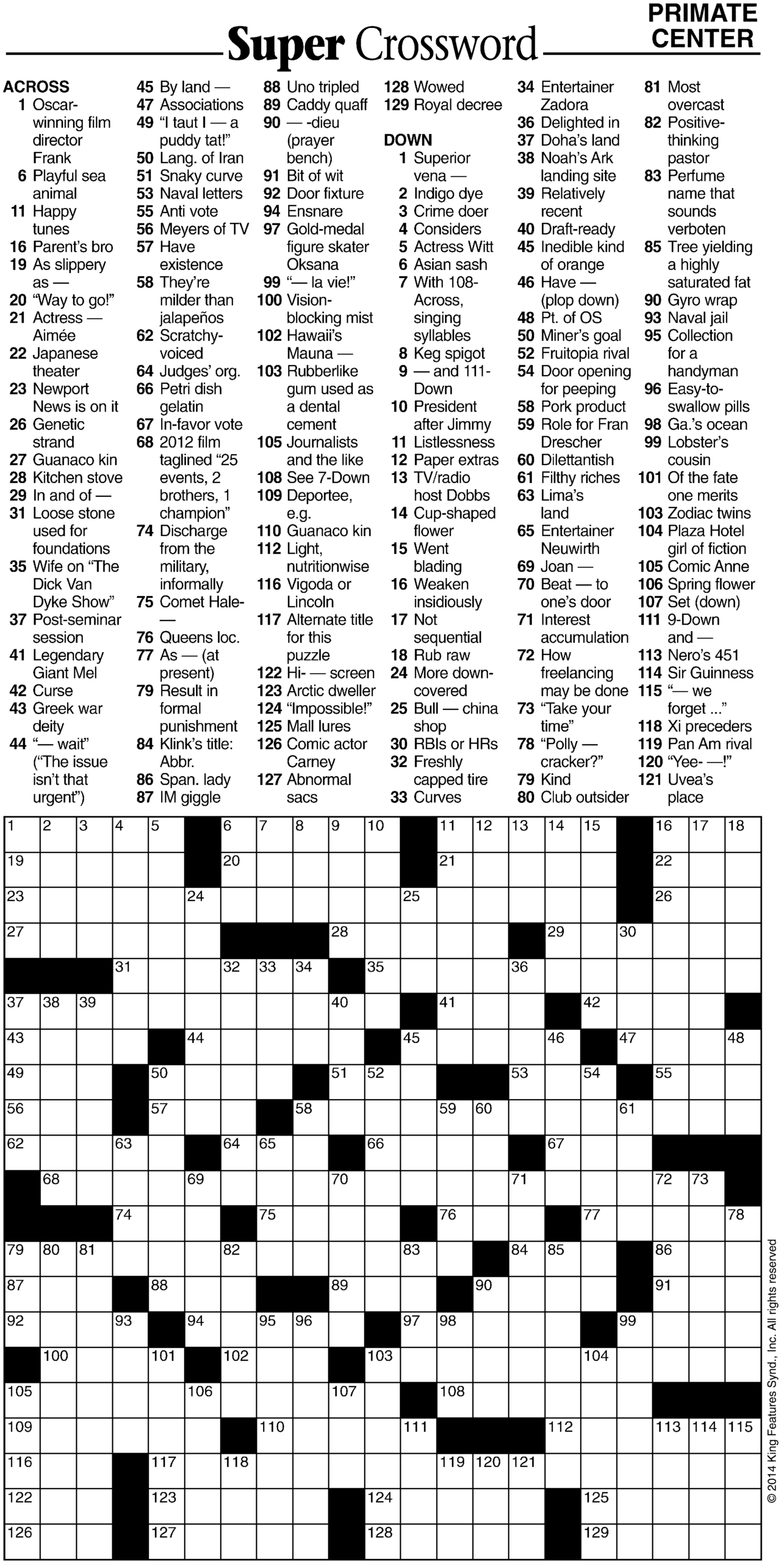 Free Printable Tv Crossword Puzzles