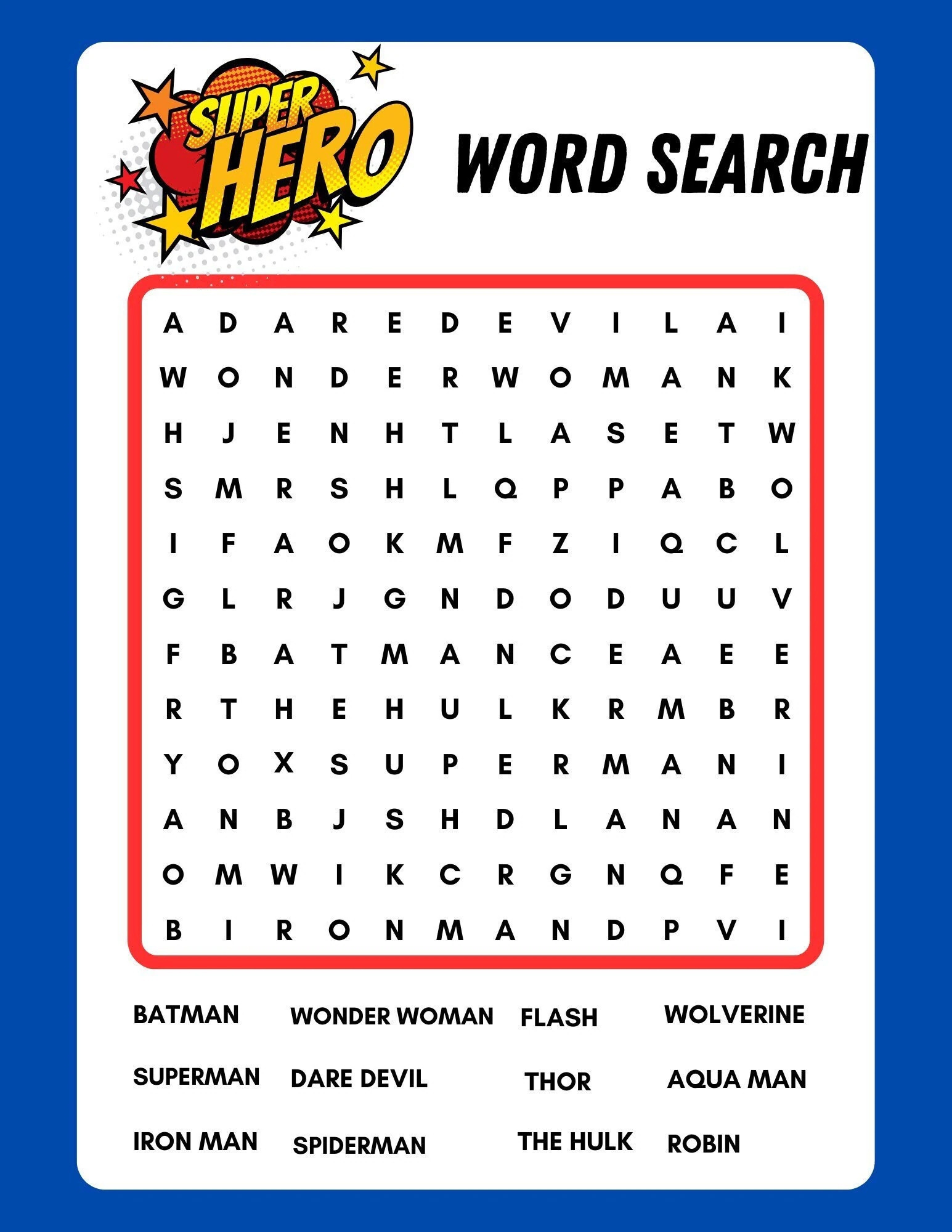 Super Hero Word Search Printable Instant Download PDF Etsy Super Hero Word Search Printable Instant Download PDF Etsy