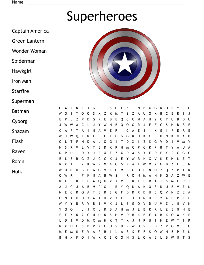 Super Heroes Crossword WordMint Super Heroes Crossword WordMint
