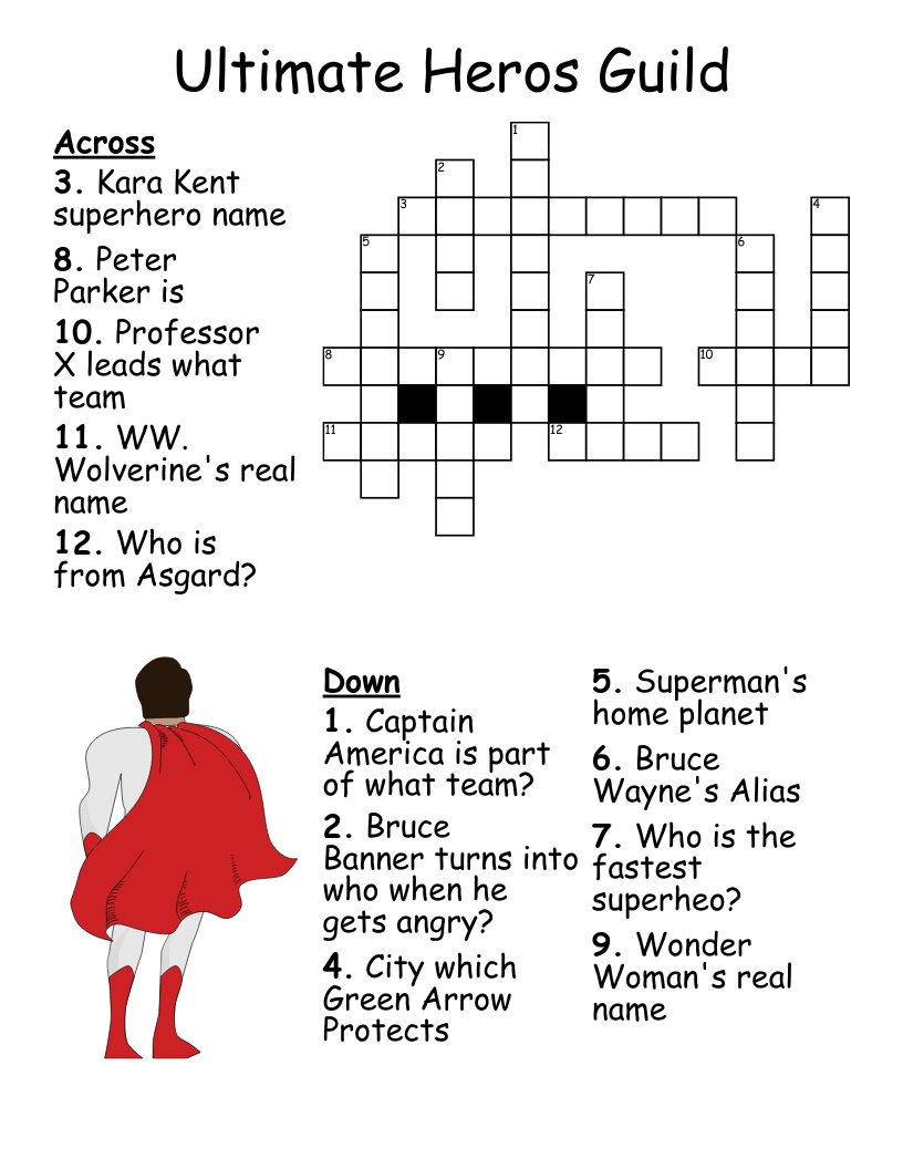 Super Heroes Crossword WordMint Super Heroes Crossword WordMint