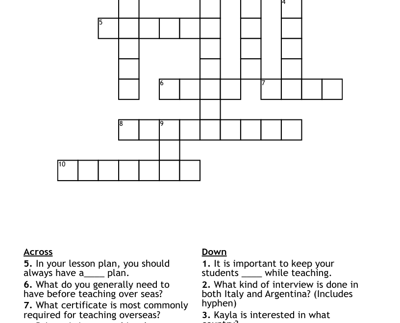Teaching Children In ESL EFL Crossword WordMint