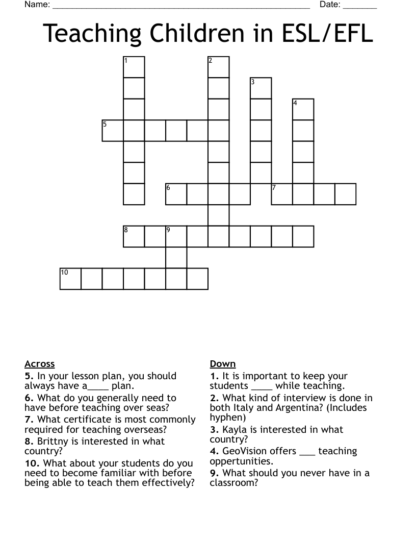 Teaching Children In ESL EFL Crossword WordMint Teaching Children In ESL EFL Crossword WordMint