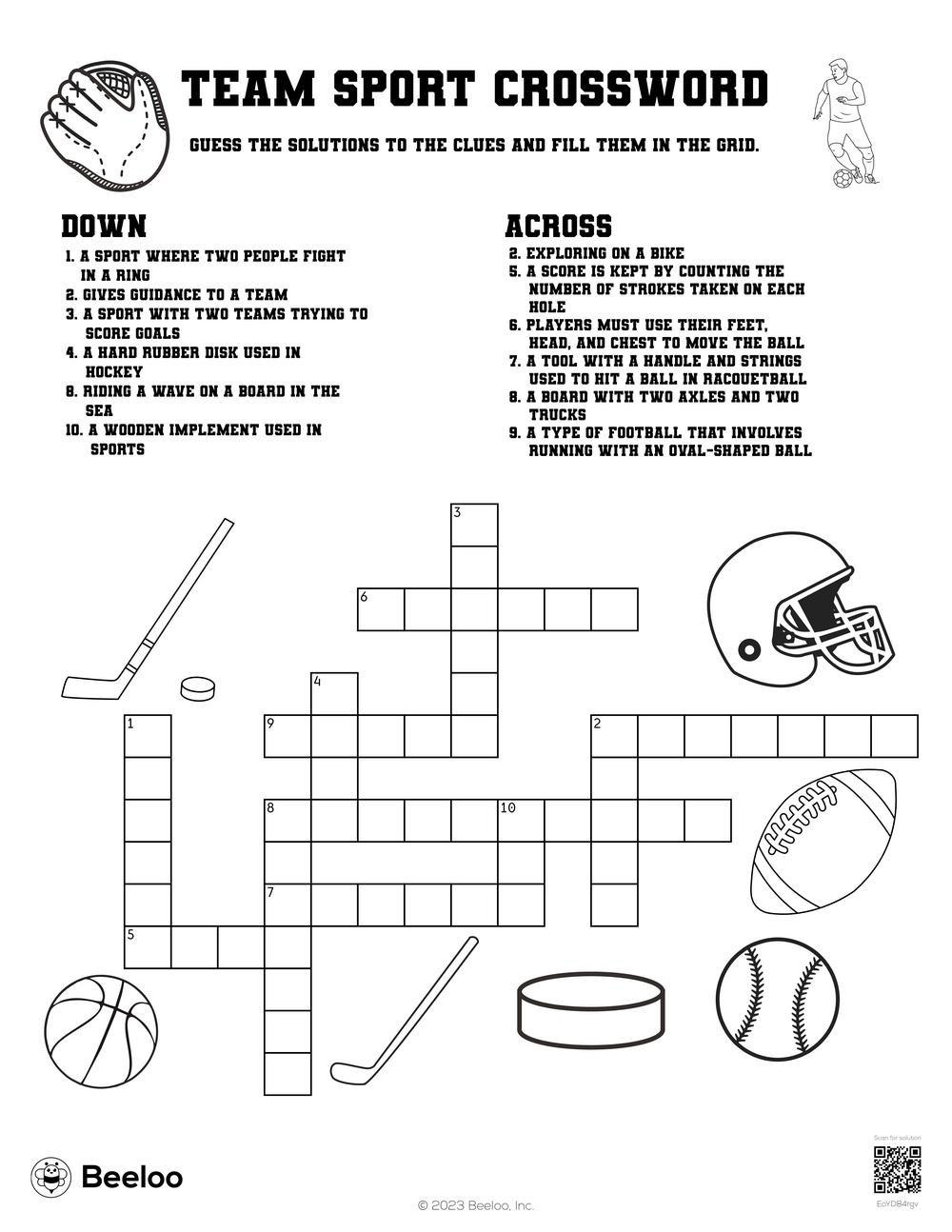 Team Sport Crossword Beeloo Printable Crafts And Activities For Kids Team Sport Crossword Beeloo Printable Crafts And Activities For Kids