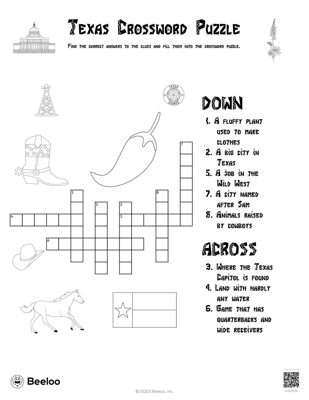 Texas Crossword Puzzle Beeloo Printable Crafts And Activities For Kids Texas Crossword Puzzle Beeloo Printable Crafts And Activities For Kids