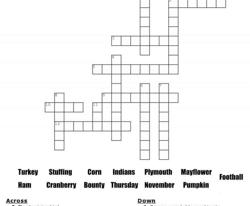 Thanksgiving Crossword Puzzle FREE Printable For Kids Or Adults