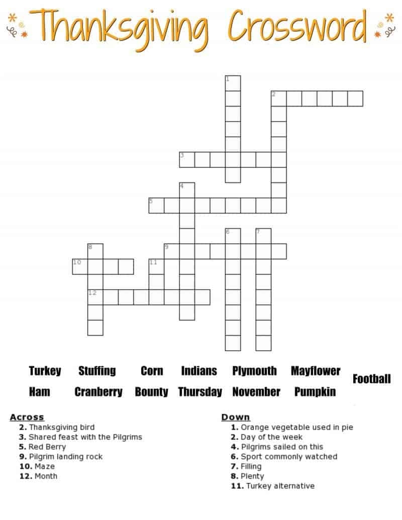 Thanksgiving Crossword Puzzle FREE Printable For Kids Or Adults Thanksgiving Crossword Puzzle FREE Printable For Kids Or Adults