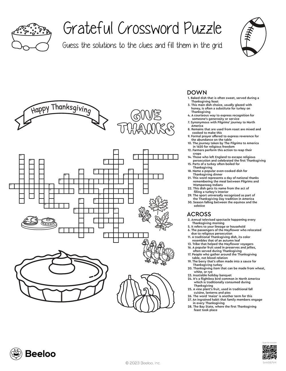 Thanksgiving themed Crossword Puzzles Beeloo Printable Crafts And Activities For Kids Thanksgiving themed Crossword Puzzles Beeloo Printable Crafts And Activities For Kids