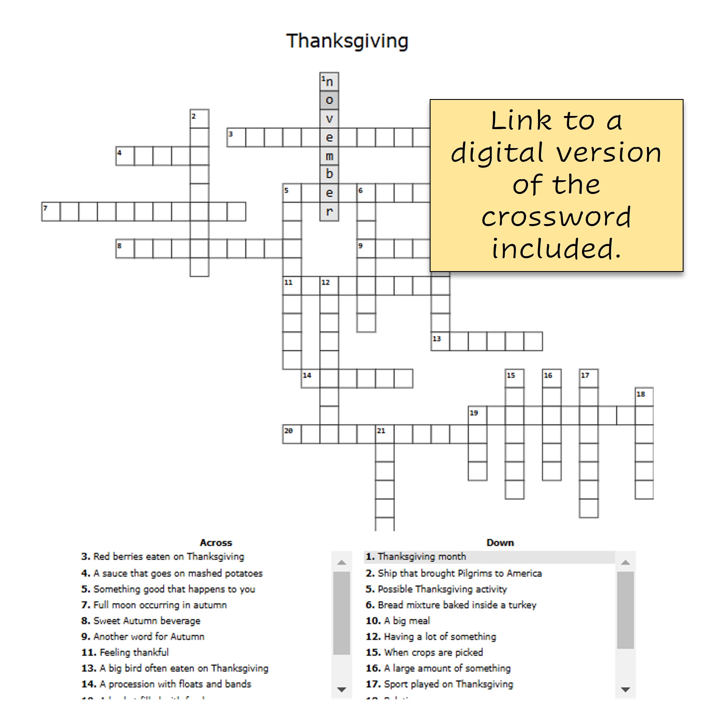 Thanksgiving Word Search And Crossword Puzzle With Word Bank Printable No Prep Bundle Classful