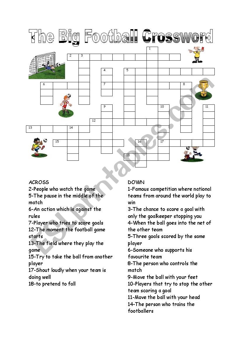 The Big Football Crossword ESL Worksheet By Kr mel The Big Football Crossword ESL Worksheet By Kr mel