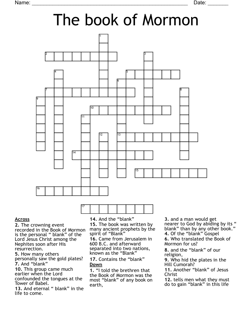 The Book Of Mormon Crossword WordMint The Book Of Mormon Crossword WordMint
