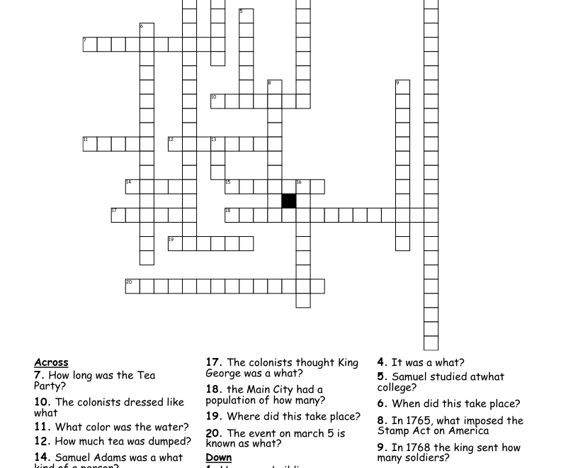 The Boston Tea Party Crossword WordMint