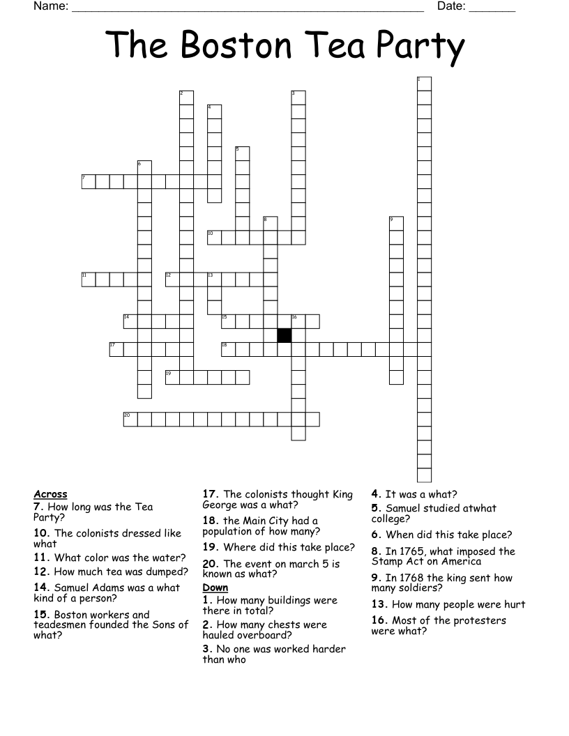 The Boston Tea Party Crossword WordMint The Boston Tea Party Crossword WordMint