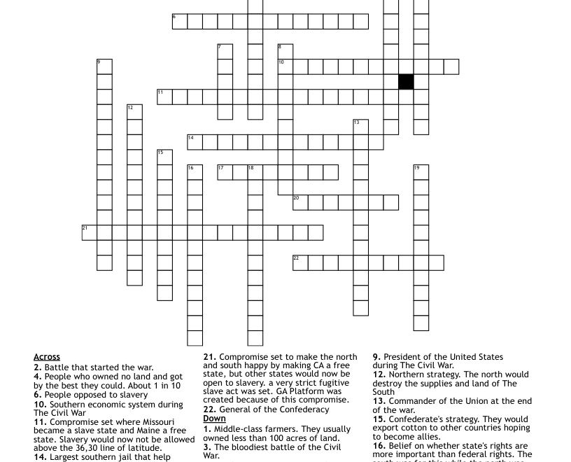 The Civil War Crossword WordMint