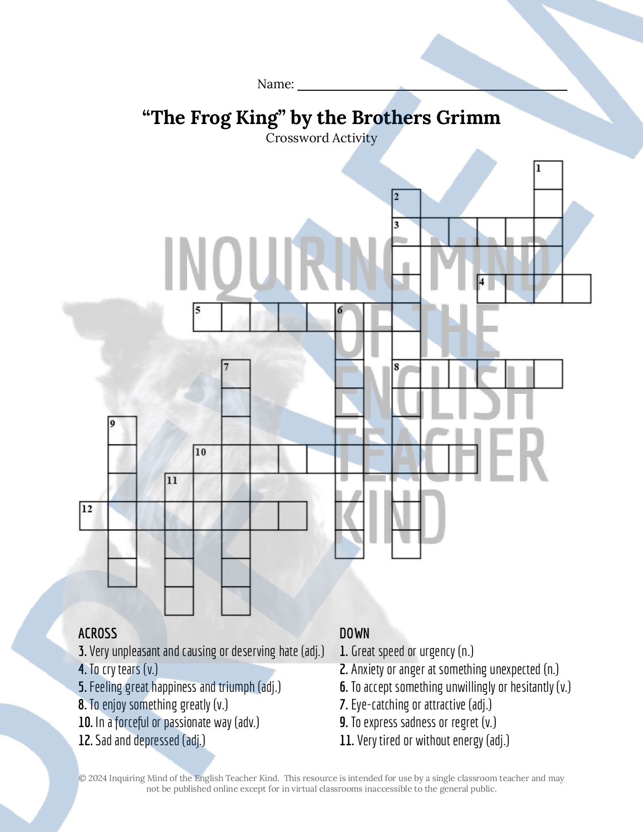 The Frog King By The Brothers Grimm Vocabulary Games For High School Classful The Frog King By The Brothers Grimm Vocabulary Games For High School Classful