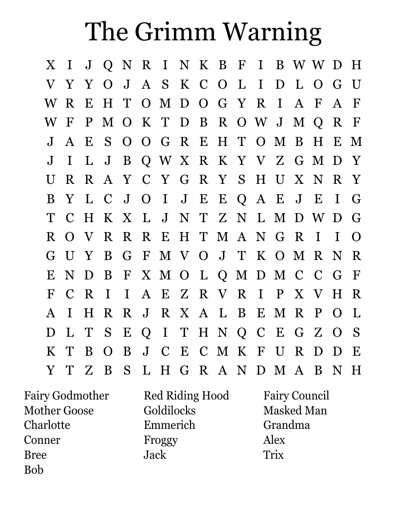 The Grimm Warning Word Search WordMint The Grimm Warning Word Search WordMint
