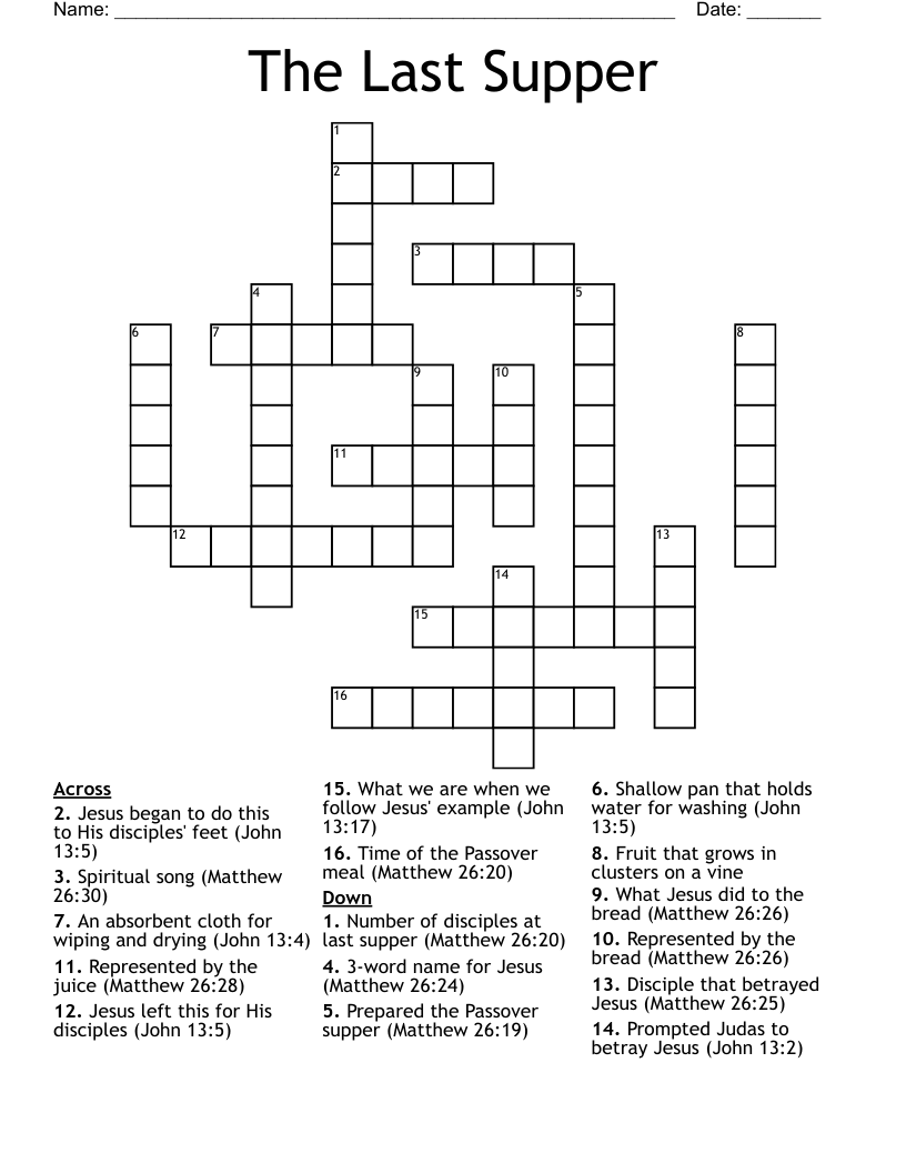 The Last Supper Crossword WordMint The Last Supper Crossword WordMint