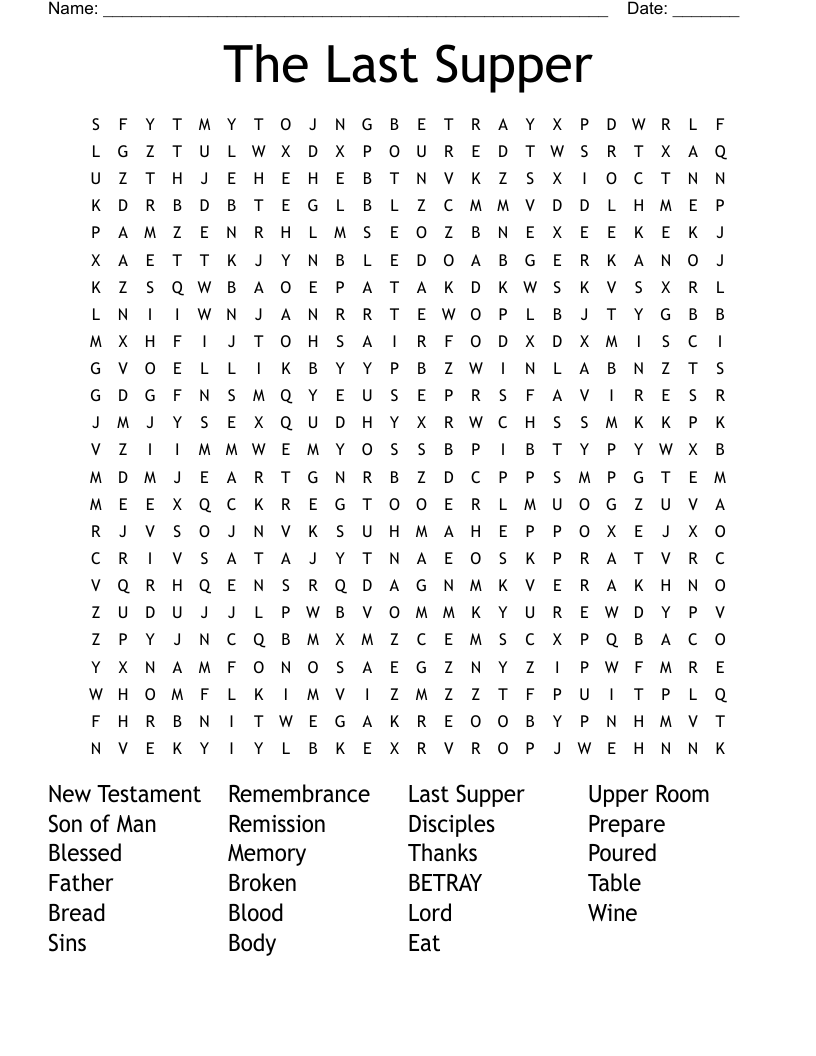 The Last Supper Word Search WordMint The Last Supper Word Search WordMint