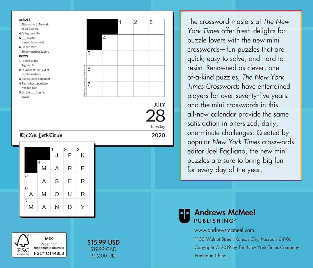 The New York Times Mini Crossword Puzzles 2020 Day to Day Calendar Fagliano Joel 0050837427877 Amazon Books The New York Times Mini Crossword Puzzles 2020 Day to Day Calendar Fagliano Joel 0050837427877 Amazon Books