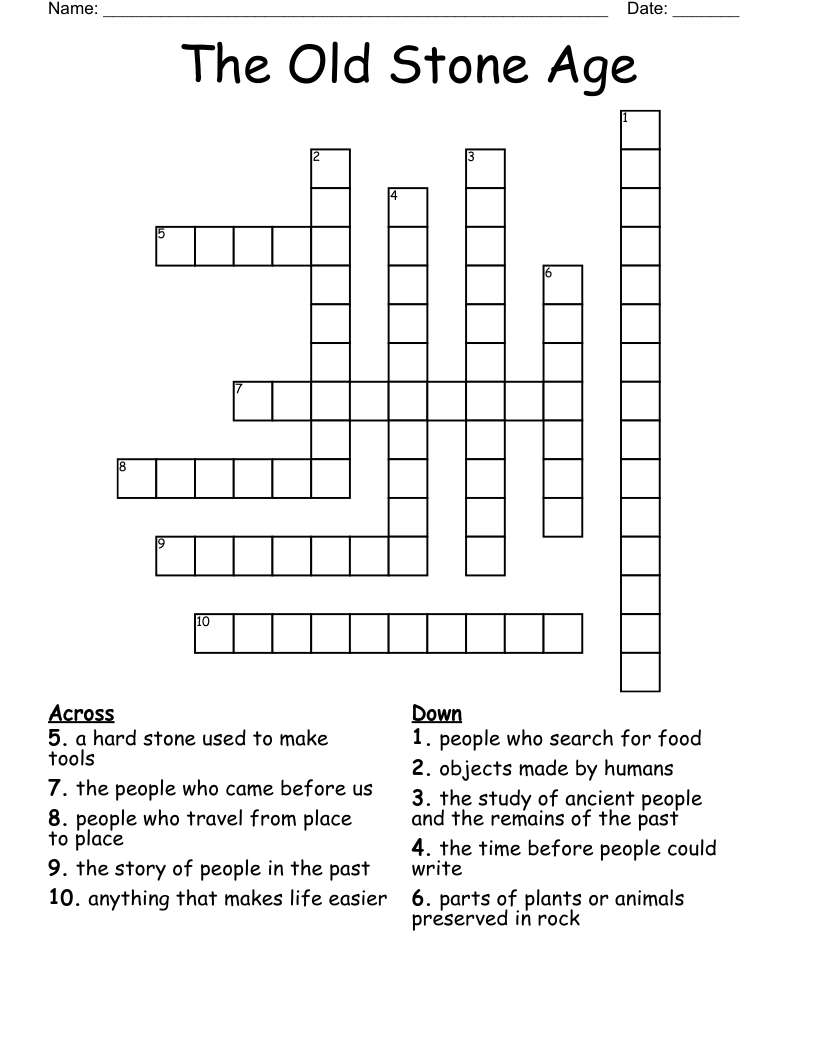 The Old Stone Age Crossword WordMint The Old Stone Age Crossword WordMint