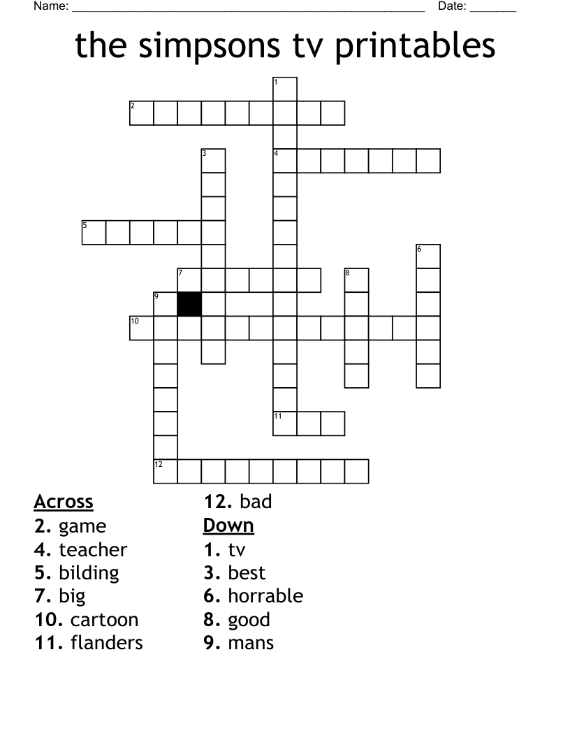 The Simpsons Tv Printables Crossword WordMint The Simpsons Tv Printables Crossword WordMint