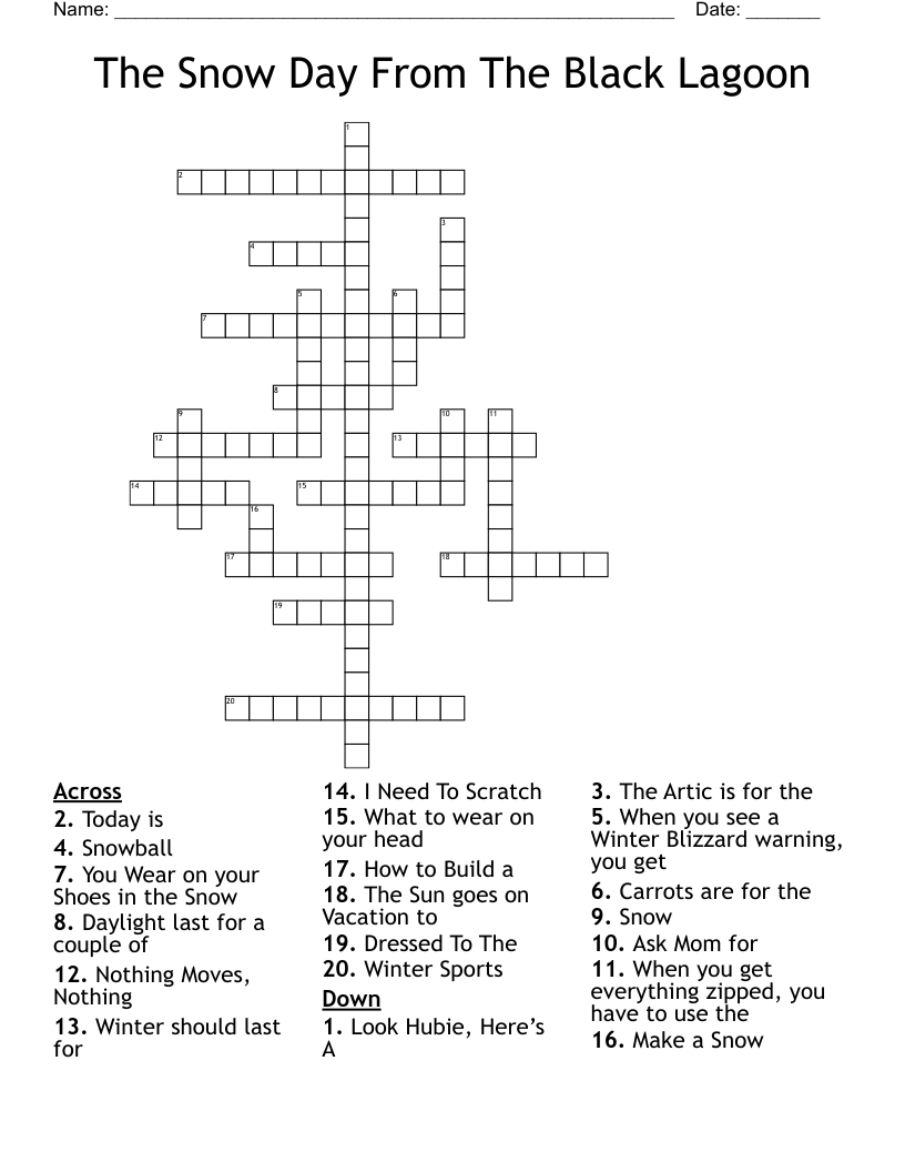The Snow Day From The Black Lagoon Crossword WordMint The Snow Day From The Black Lagoon Crossword WordMint