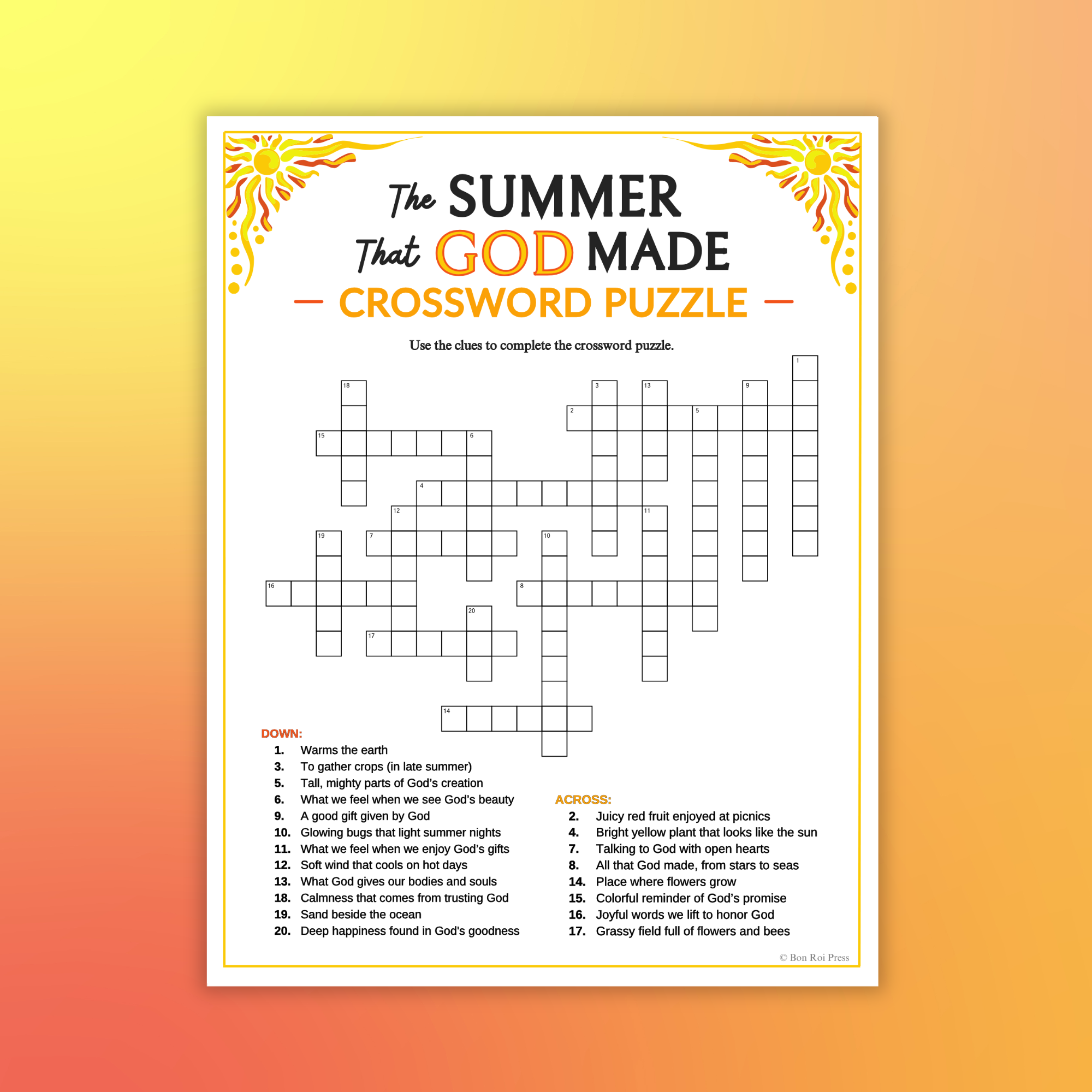The Summer That God Made Crossword Puzzle Printable For Church Kids Teens Adults Sunday School Ministry Bible Learning Activity Classful The Summer That God Made Crossword Puzzle Printable For Church Kids Teens Adults Sunday School Ministry Bible Learning Activity Classful