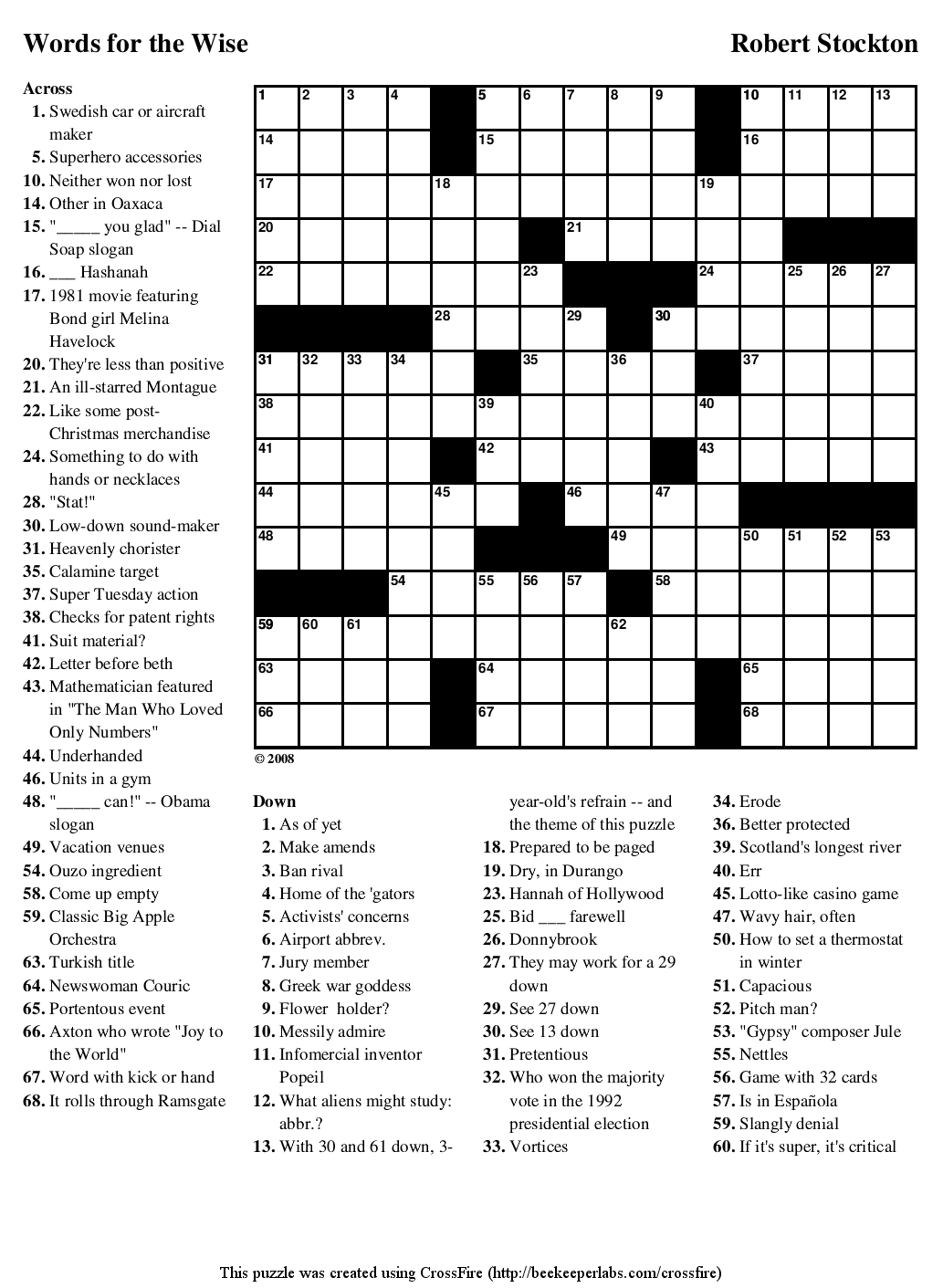Themed Printable Crossword 76 Words For The Wise Beekeeper Crosswords