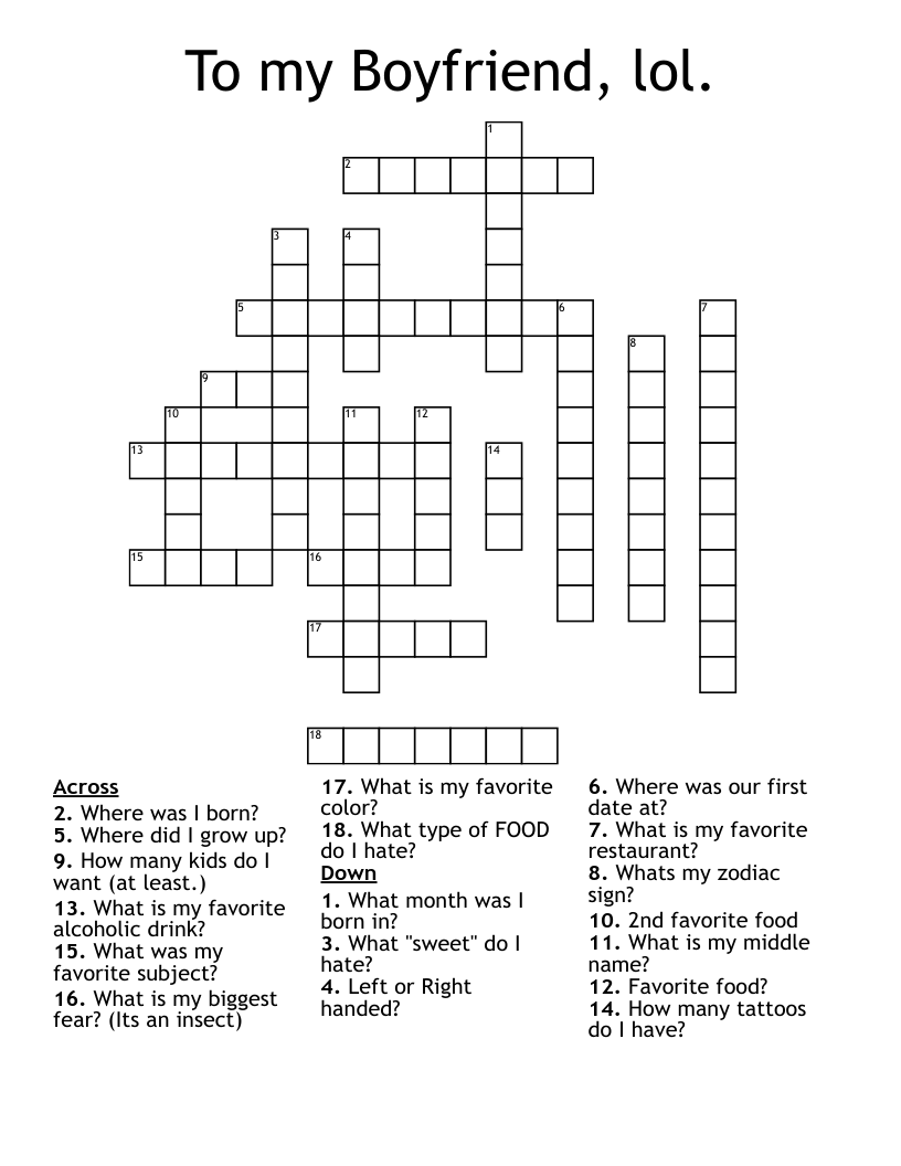 To My Boyfriend Lol Crossword WordMint To My Boyfriend Lol Crossword WordMint
